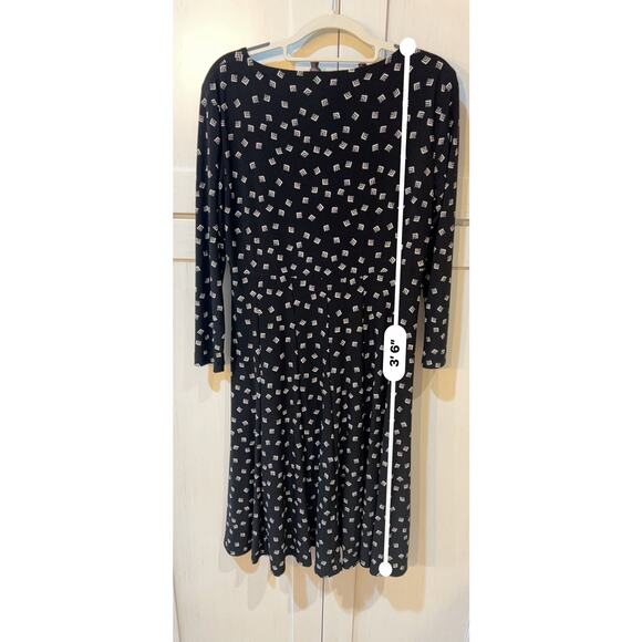 Ralph Lauren Black White Geometric Wrap Bodice Fit & Flare Dress Size 12 Career - Picture 11 of 11